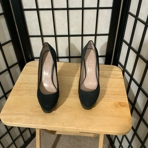 Rachel Roy Black Sparkle Platform Pumps With Spiked Heel.